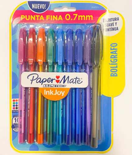 Boligrafos Paper Mate Punta Fina 0,7mm X10 Colores