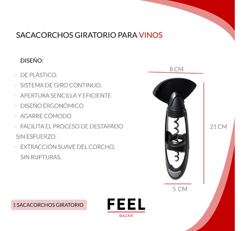 Set Vino + Dispensador + Sacacorcho + Termometro + Tapa Vino