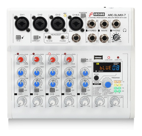 Mesa De Som 7 Canais Arcano Arc-slimix-7 Interface Usb Bi-volt