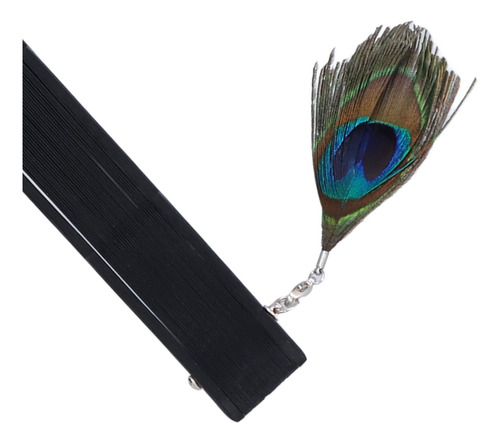 Abanico Plegable Con Diseño De Pavo Real Y Huesos Negros