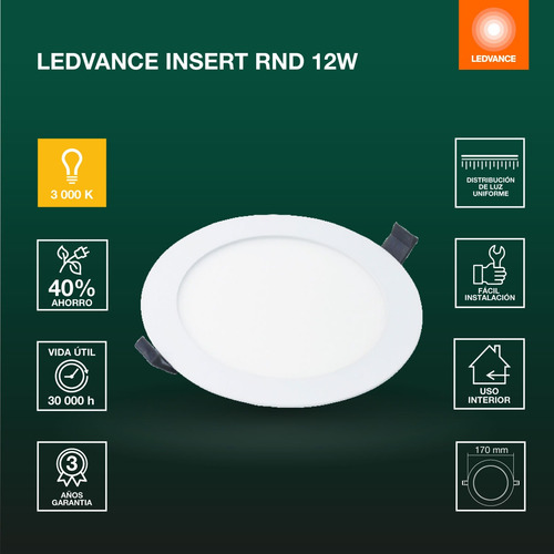 Lampara Led Empotrable 12w Red Luz Calida 3000k Blanco