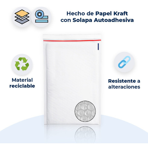 50 Sobres Con Burbuja Blancos Para #4 | 34 X 24 Cm Color Blanco B-1259