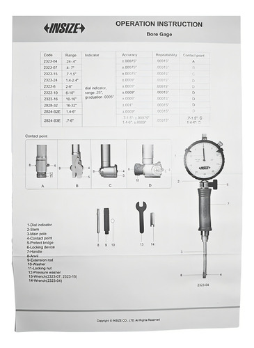 Medidor De Agujeros Cilindros 2-6 Pulgadas Bore Gage Insize