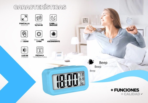 Imagen 5 de 10 de Reloj Alarma Despertador Digital Lcd Iluminado + Temperatura