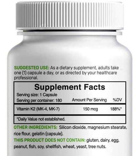 Vitamina K2 Mk7 . 200mcg / Sin Gluten Ni Lactosa . Vegana