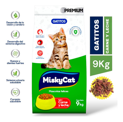 Miskycat Alimento Para Gatito 9kg Premium Carne Y Leche