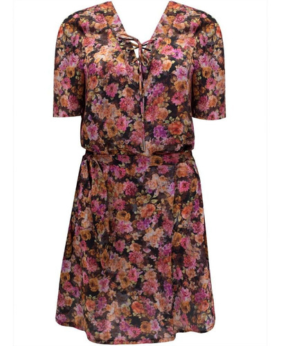 Vestido Feminino Estampado Floral Decote V Vermelho Seiki Ni