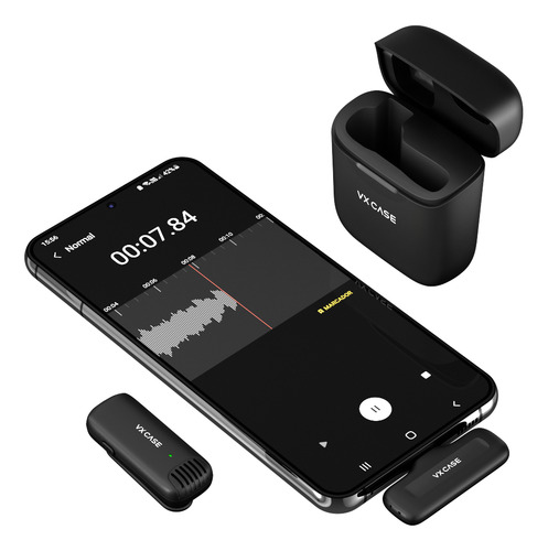 Microfone De Lapela Sem Fio Vx Case Tipo C - Wireless Preto