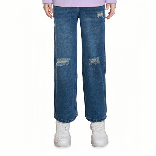 Jeans Niña Wide Leg Roturas Azul Claro Fashion's Park