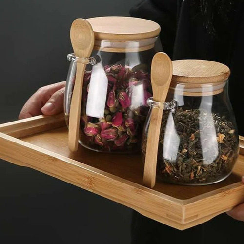 6 Recipientes De Vidrio Con Cuchara, Bote De 600ml