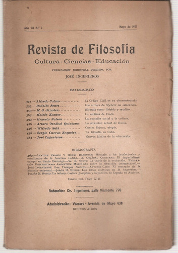 Revista De Filosofia Jose Ingenieros Mayo 1921