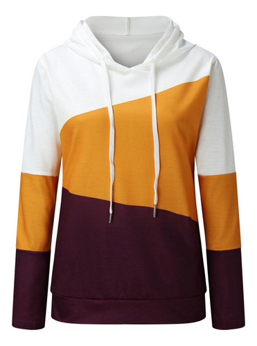 Sudadera Capucha Casual Bloque Color Para Mujer Ligera Manga