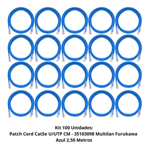 Patch Cord Cat5e - 2,5mts - Az - Furukawa - Kit 100 Peças