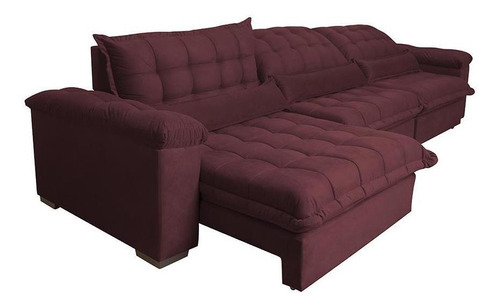 Sofá Retrátil e Reclinável 3,22m com Molas Ensacadas Cama inBox Aconchego Tecido Suede Vinho