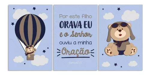 Placa Decorativa Infantil Desenho Urso Fofo Preto e Branco