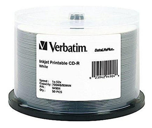 Verbatim Cd-r 700mb 52x Datalifeplus White Inkjet Printable 