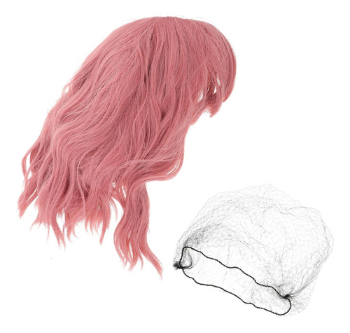Pink Wavy Hair Natural Wig Women Fake Hair Lacefront Wig Cur