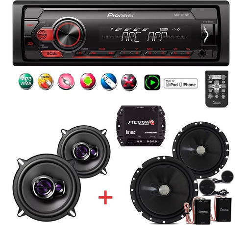 Aparelho Som Pioneer Mixtrax Usb + Falantes 5 E 6 Kit 2 Vias