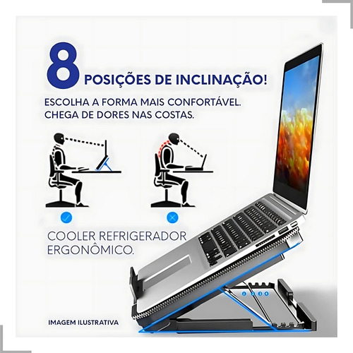 Base Gamer Notebook Jogo Suporte Cooler Mesa Laptop Led Usb