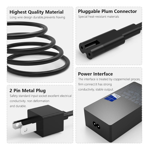 Cargador Surface Pro 65w Adaptable Para Surface Pro 9, 8, 7