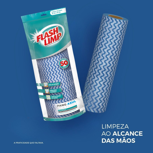 Pano De Limpeza Flash Limp Bobina Rolo 50 Panos 21x29cm Azul