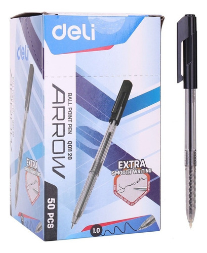 Bolígrafo Retráctil Deli Arrow Extra Smooth 1mm X 50 Un Tinta Negro Exterior Cuerpo Transparente