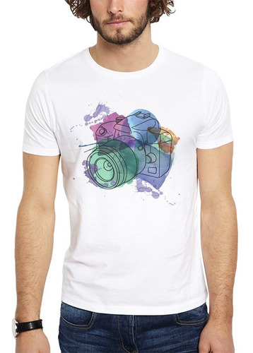 Imagen 1 de 3 de Polera Watercolor Camera Fotografía Blanca