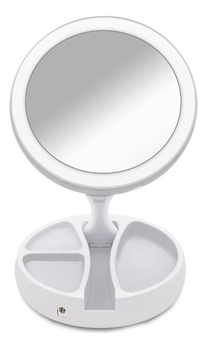 Espejo De Maquillaje Luz Led Doble Cara Plegable Recargable