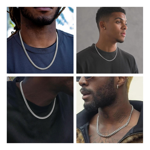 Collar Unisex Miami Cubano Cadena Pulido Acero Inox Plateado 6mm-45cm