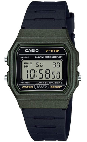 Relógio com luz de calendário com alarme digital Casio F-91WM-3ac