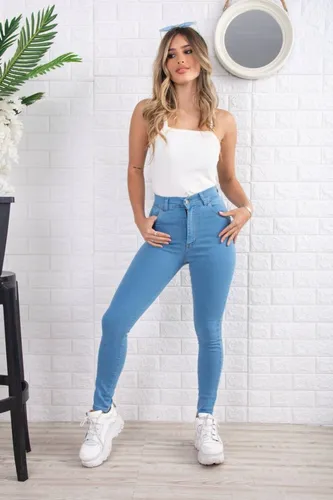 Jean Chupin Celeste Super Elastizado Premium Tiro Alto Mujer