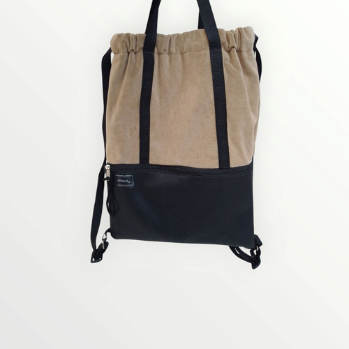 Mochila Marinera Impermeable Cuero Pu Y Pana Importada.forro Marróny Negro Liso