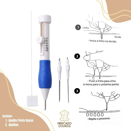 Kit Agulha Mágica Ponto Russo + Bastidores Colorido Bordado