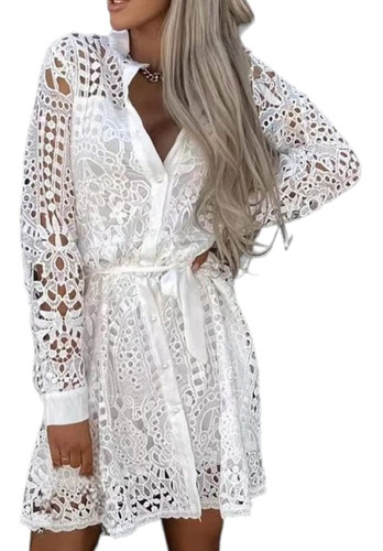 Vestido Corto Blanco Camisa Encaje Sexy Boda Civil Girlboss 