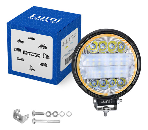 Par Refletor Holofote Luminaria Farol 126w 12v/24v Cor Da Carcaça Preto Redondo Cor Da Luz Branco-frio Com Angel Ambar Lumi