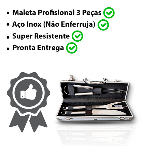 Imagem 4 de 6 de Kit Churrasco Faca Garfo Pegador Aço Inox Cozinha + Maleta