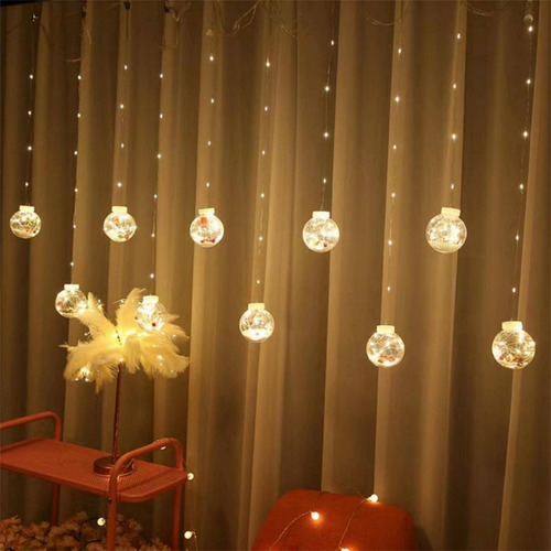 Luces Led Cortina Con 10 Esferas Navideñas Decorativas