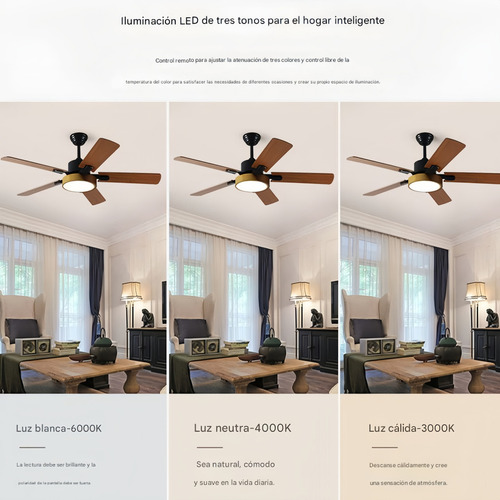 Ventilador De Techo Moderno Con Luz Control Remoto Madera52'