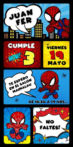 Invitaciones Digitales Personalizadas Cumple Spiderman Cómic