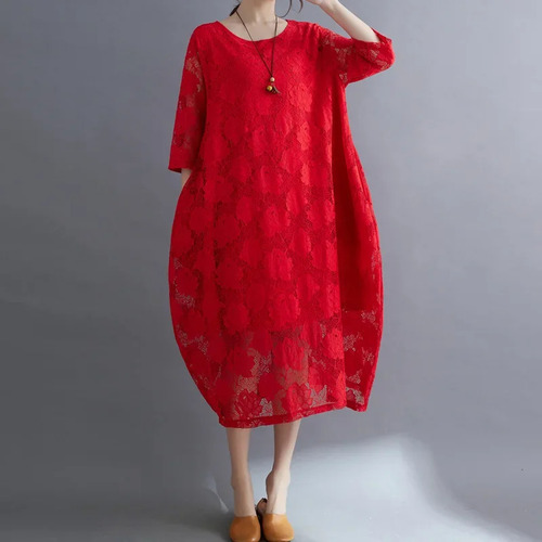 Vestido Largo De Encaje Para Mujer De Talla Grande, Estilo É