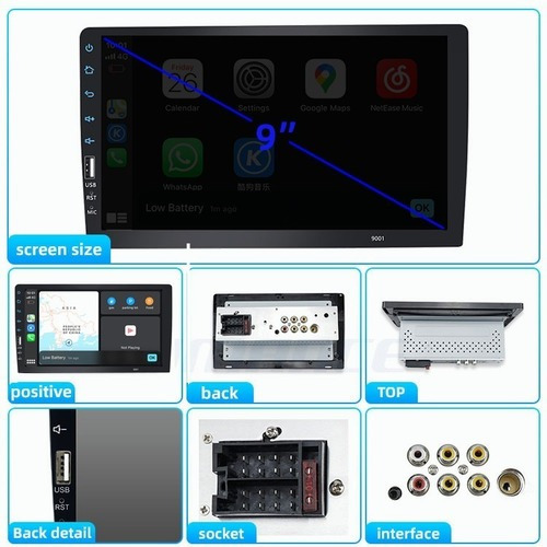 Imagen 2 de 12 de Estéreo De Coche De 9 Pulgadas 1din Carplay Android Auto
