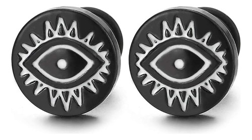 10mm Stainless Steel Black White Evil Eye Stud Earrings Men