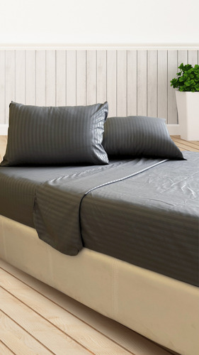 Juego De Sábanas King Size 3000 Hilos Egipcian Premium Gris Oscuro Rayas
