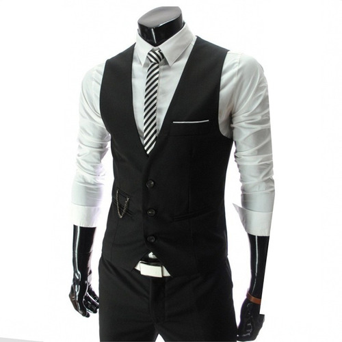 Chalecos De Traje Hombre Slim Color Sólido Solo Pecho