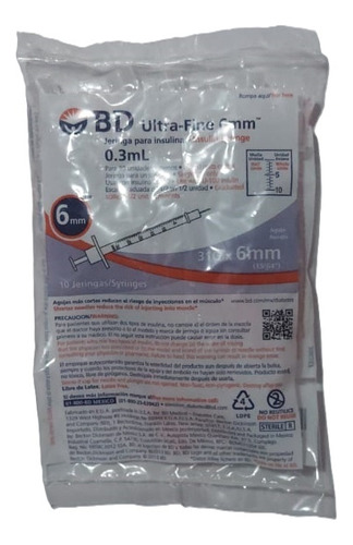 Jeringa Bd Ultra-fine 0.3ml 31g X 6mm Bolsa Con 10 !! Capacidad En Volumen 0.3 Ml