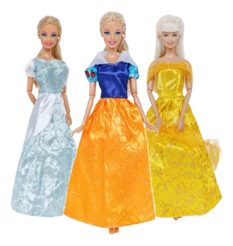 Ropa Muñecas Set 3 Vestidos Princesas Estilo Barbie A Elegir