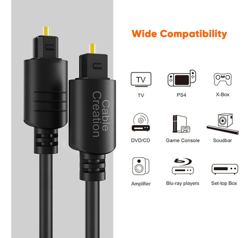 Cable De Audio Optico Digital Cablecreation De 6 Pies, Fi...