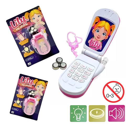 Celular Infantil Meninas Linda Bell My Phone Lily Com Luzes E Som Brinquedo Para Crianças Cor Rosa Acompanha Bateria