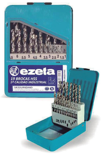 Set Kit Juego De Mechas Ezeta Acero Rapido Para Metal Hss 19 Piezas 1 A 10mm