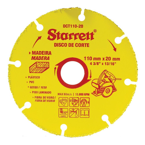 Disco Para Madeira Tungstenio Starrett Dct 110-20mm